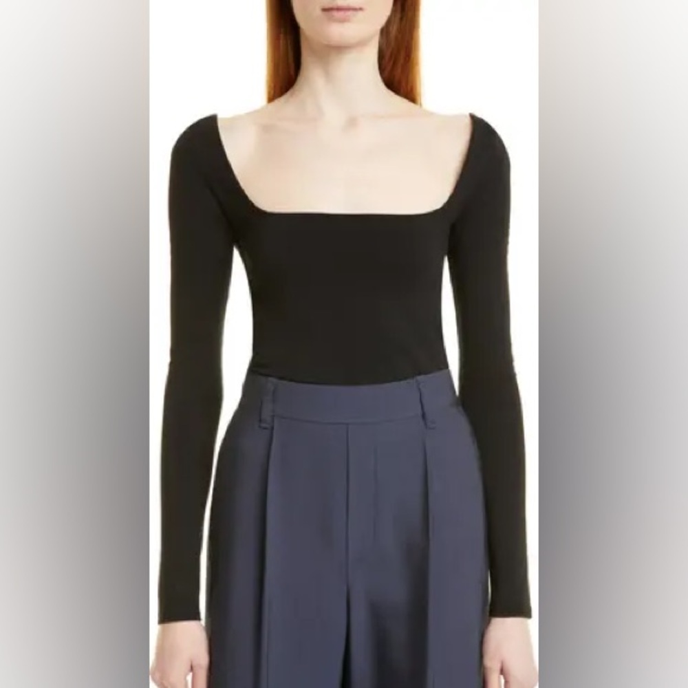 Vince NWT Black Square Neck Long Sleeve Pima Cotton Knit Top